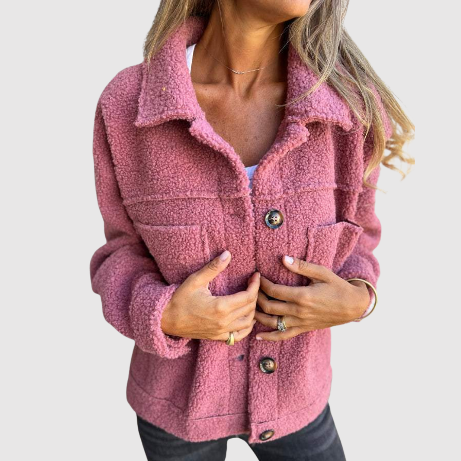 Elena - Teddy kurtka dla kobiet z kieszeniami i guzikami