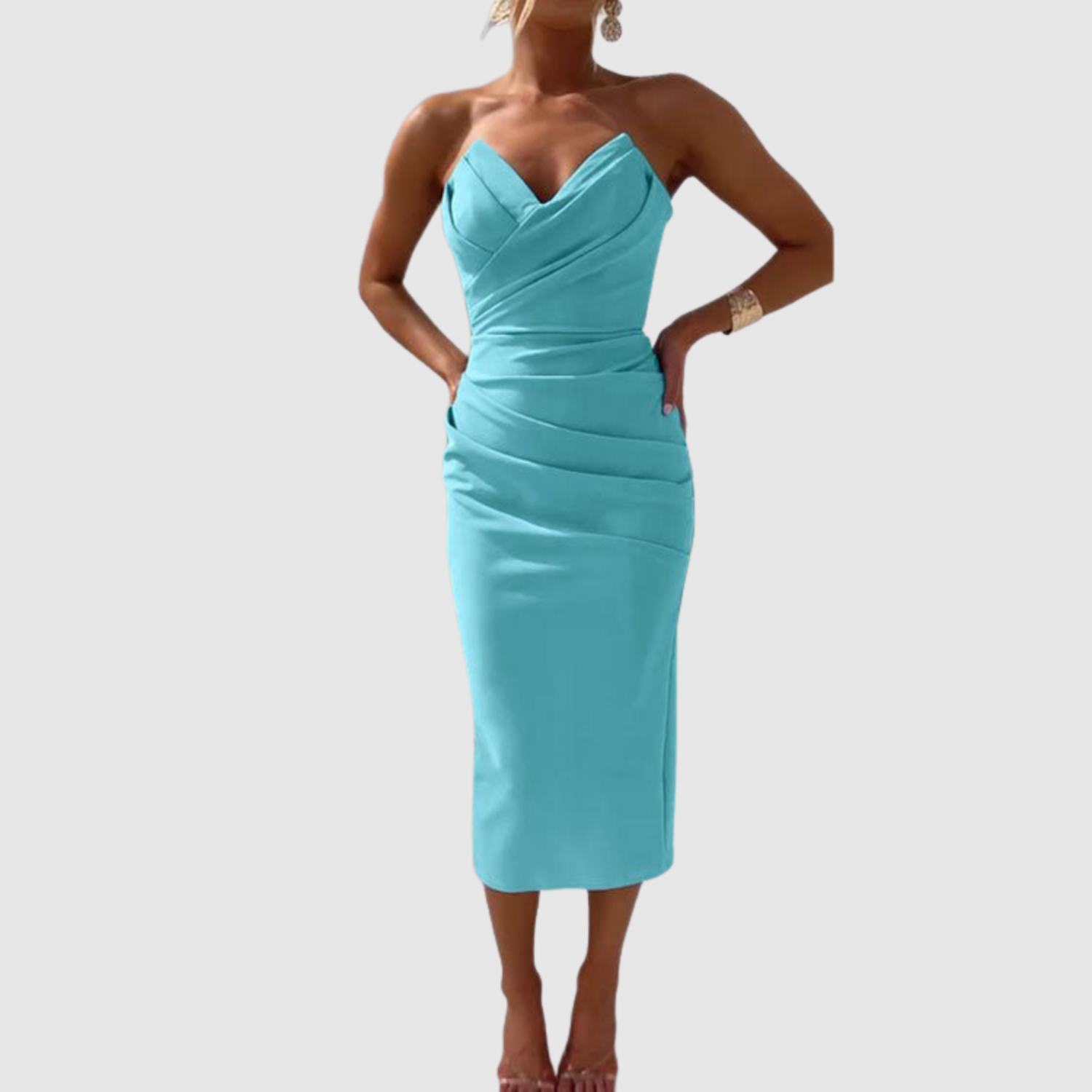 Eliška – Midi sukienka z dekoltem w kształcie V i drapowaniami