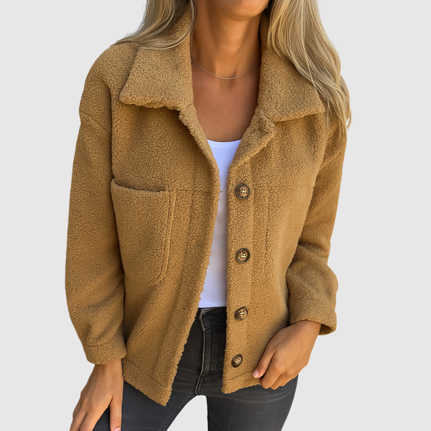 Elena - Teddy kurtka dla kobiet z kieszeniami i guzikami