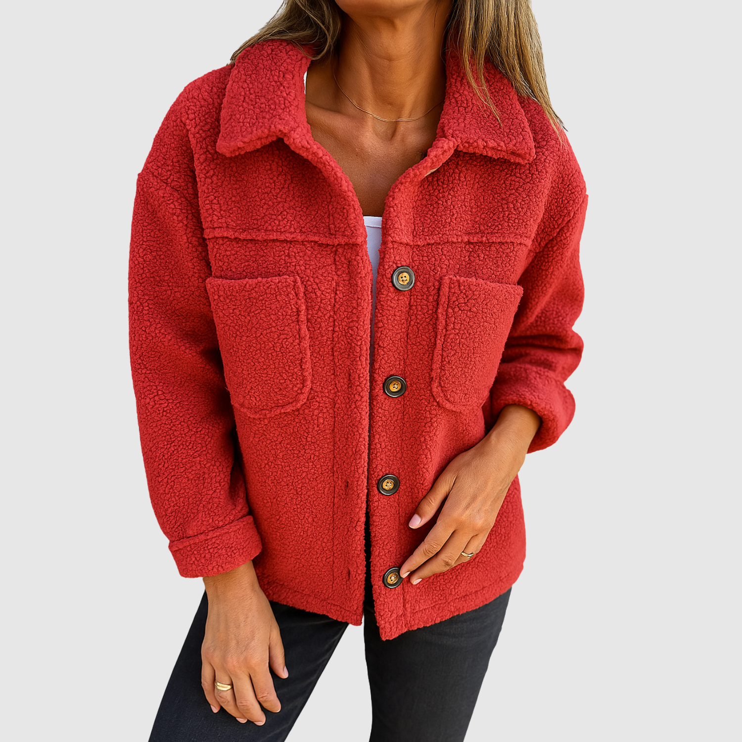 Elena - Teddy kurtka dla kobiet z kieszeniami i guzikami