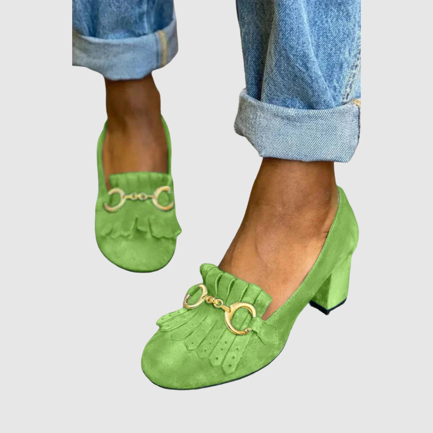 Teodora - Obcasy z frędzlami i złotym zapięciem