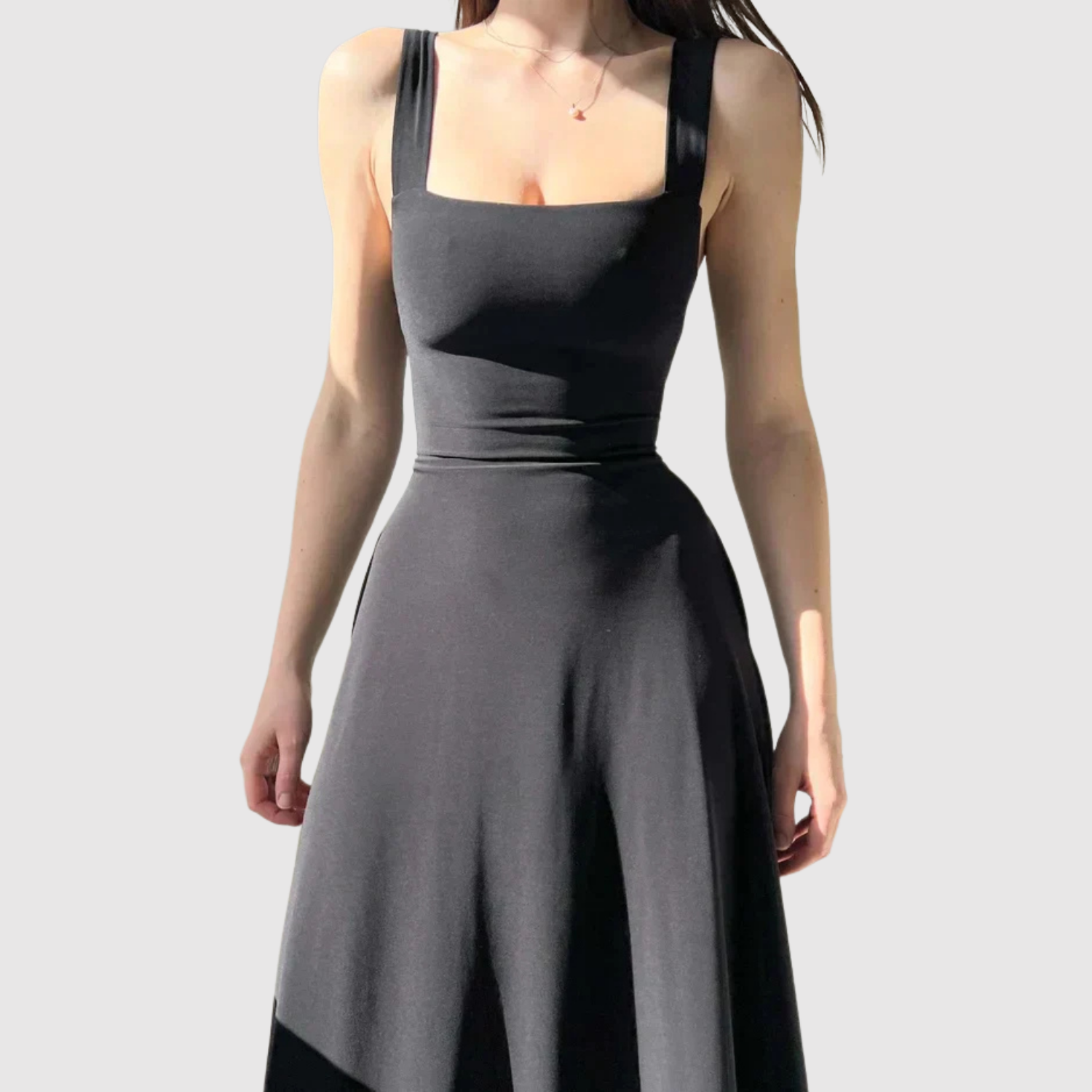 Eliška – Midi sukienka z kwadratowym dekoltem i sylwetką A