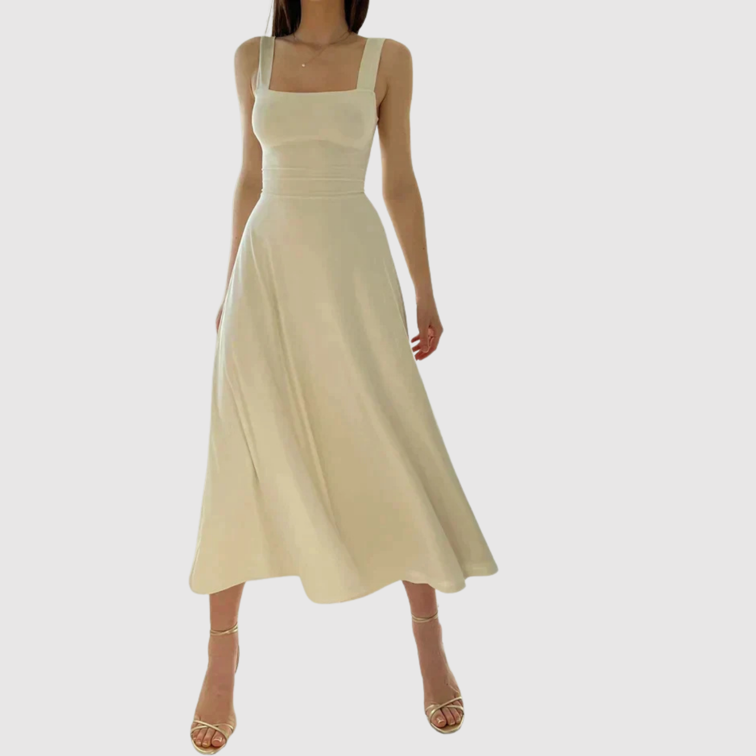 Eliška – Midi sukienka z kwadratowym dekoltem i sylwetką A