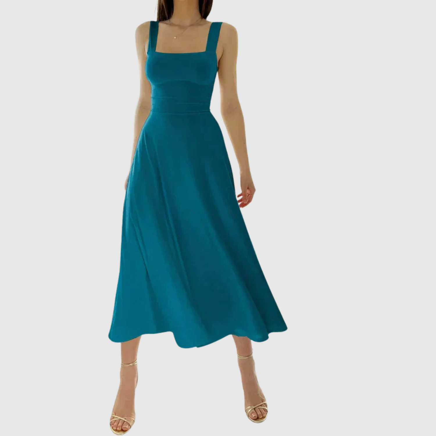 Eliška – Midi sukienka z kwadratowym dekoltem i sylwetką A