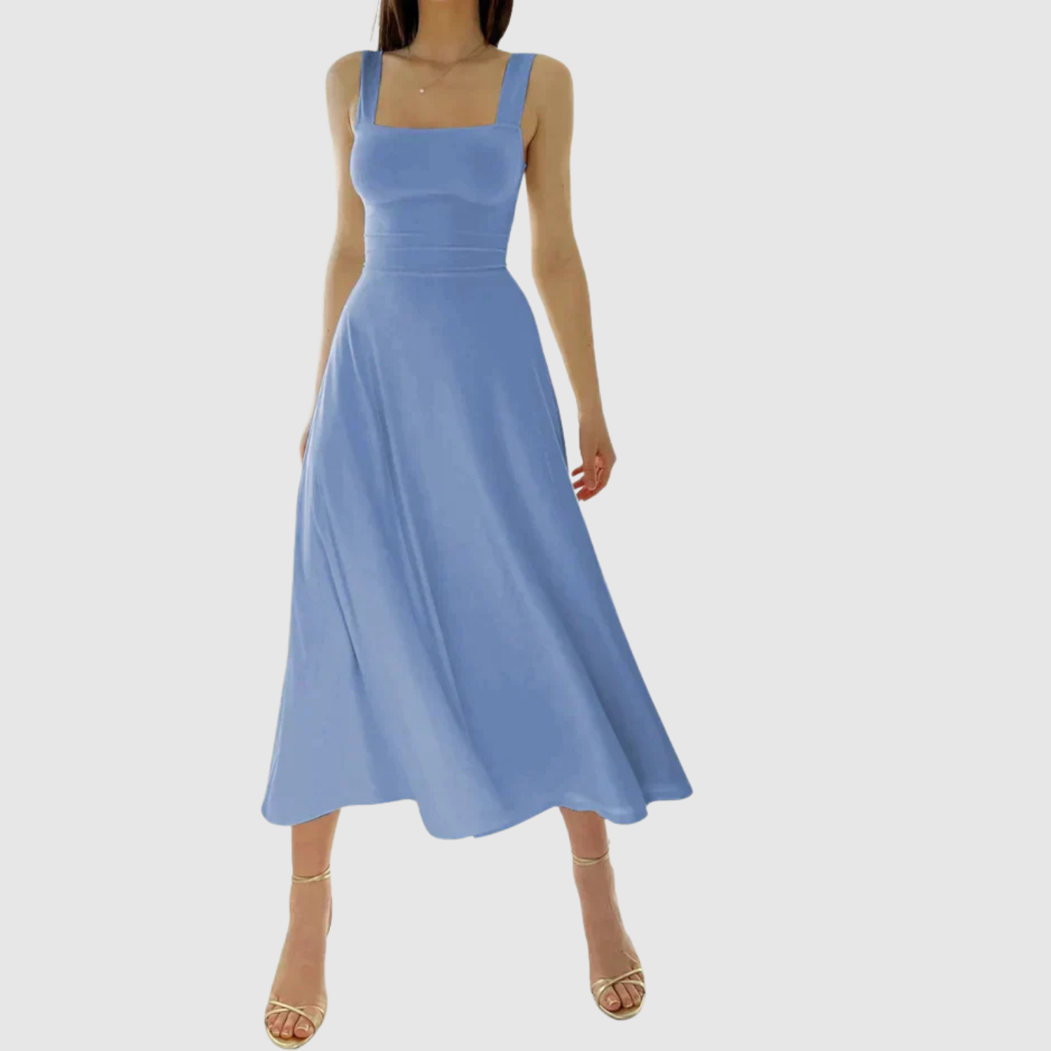 Eliška – Midi sukienka z kwadratowym dekoltem i sylwetką A