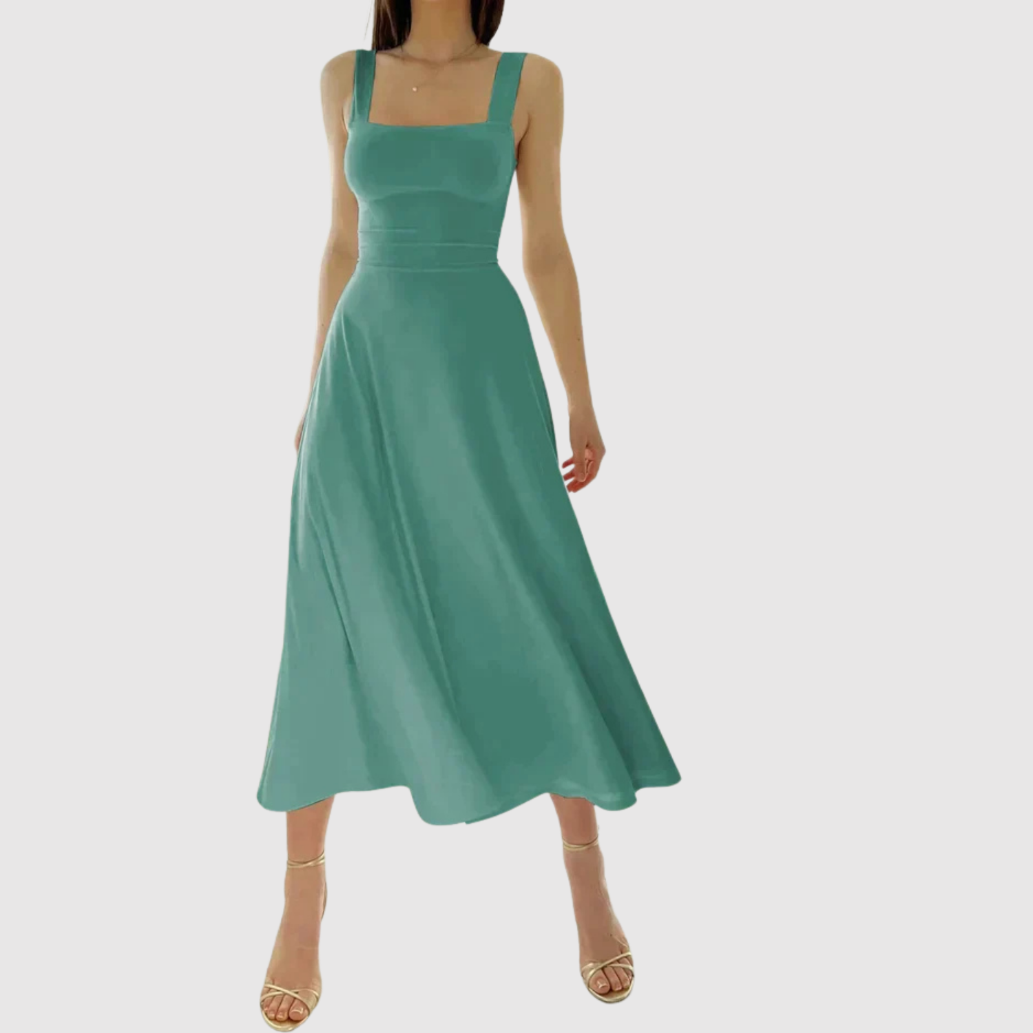 Eliška – Midi sukienka z kwadratowym dekoltem i sylwetką A