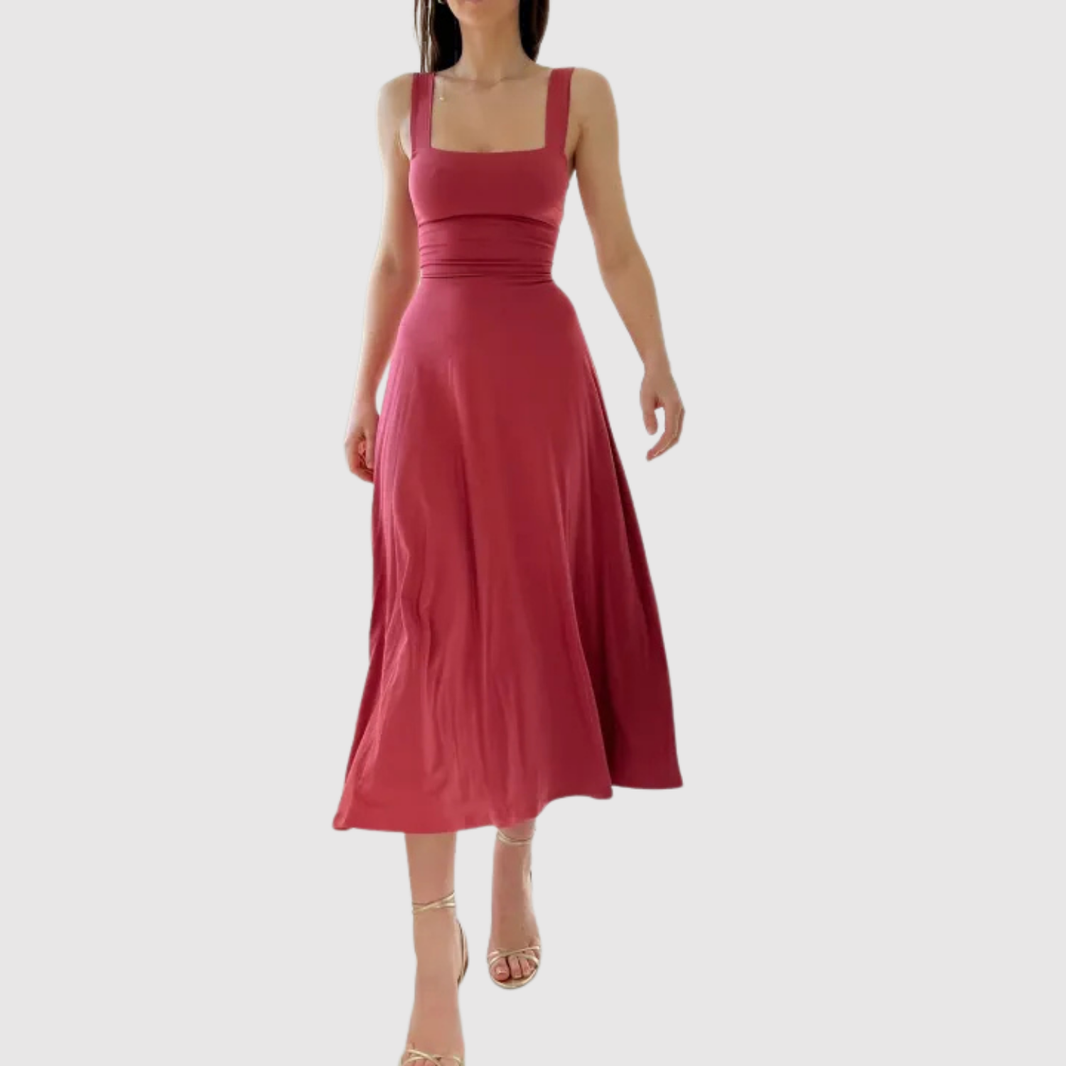 Eliška – Midi sukienka z kwadratowym dekoltem i sylwetką A