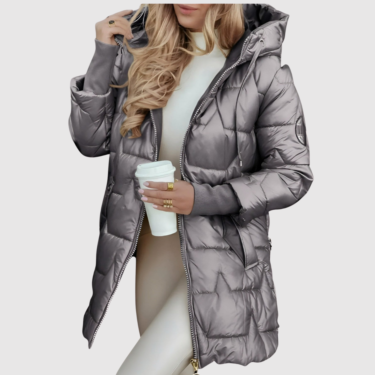 Jelena – Długa dopasowana kurtka z futrzanym kołnierzem