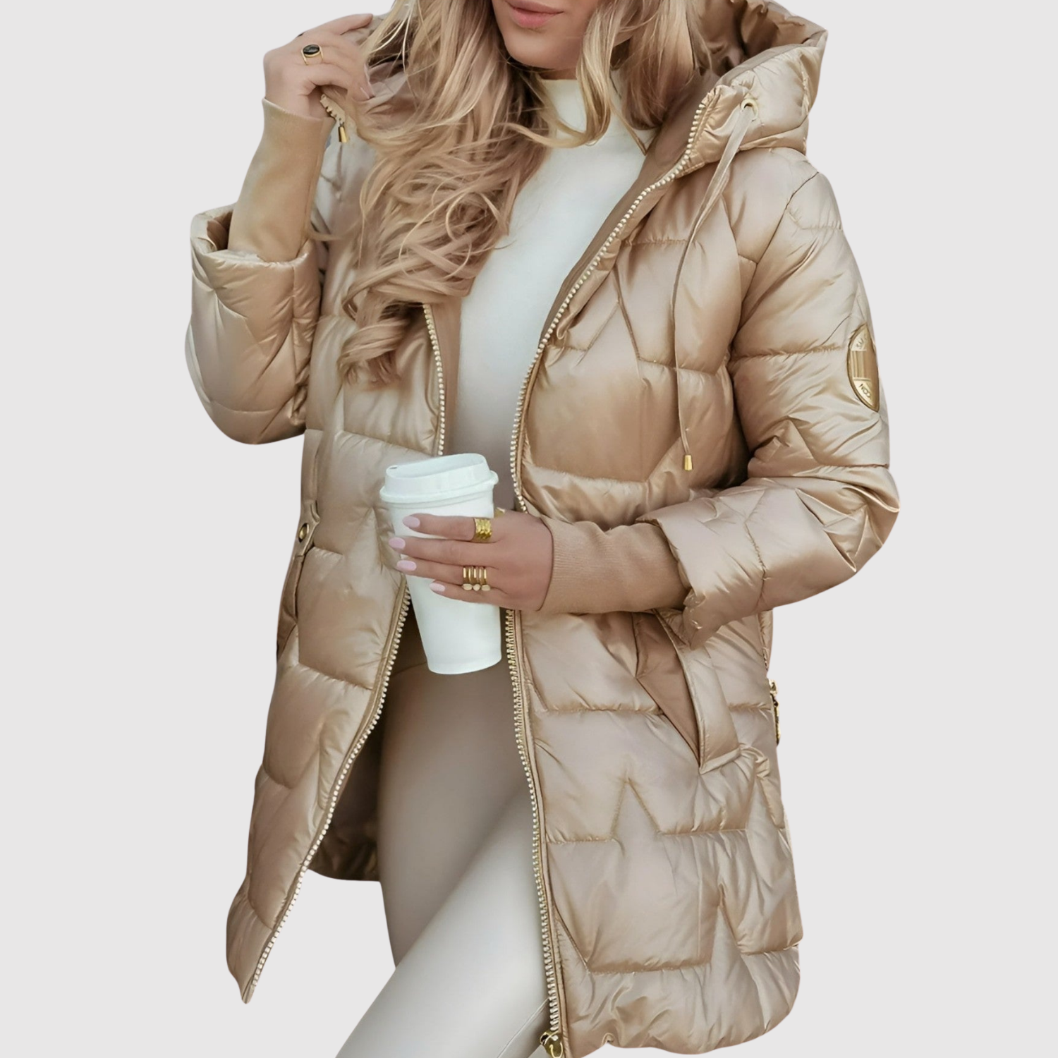 Jelena – Długa dopasowana kurtka z futrzanym kołnierzem