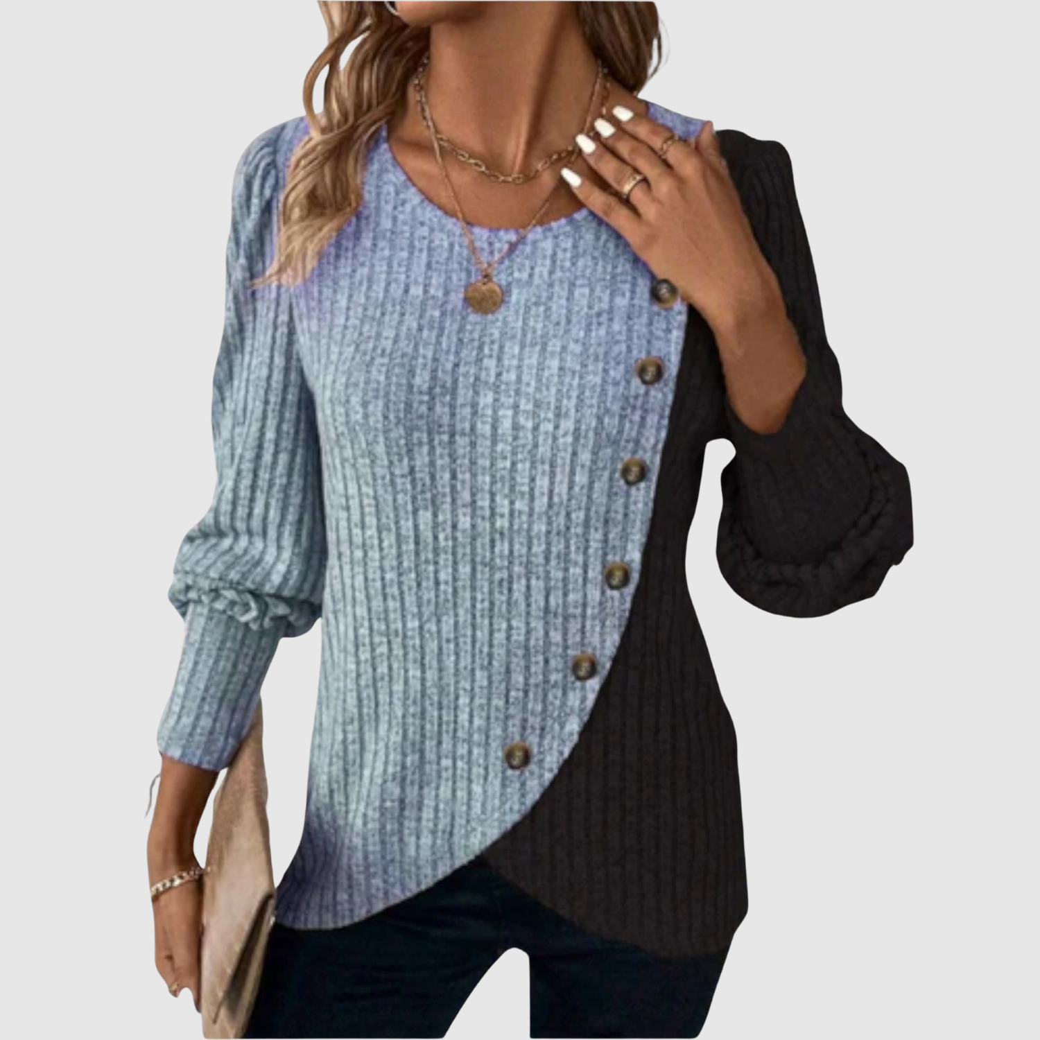 Nora – Sweter z asymetrycznym kwiatowym wzorem