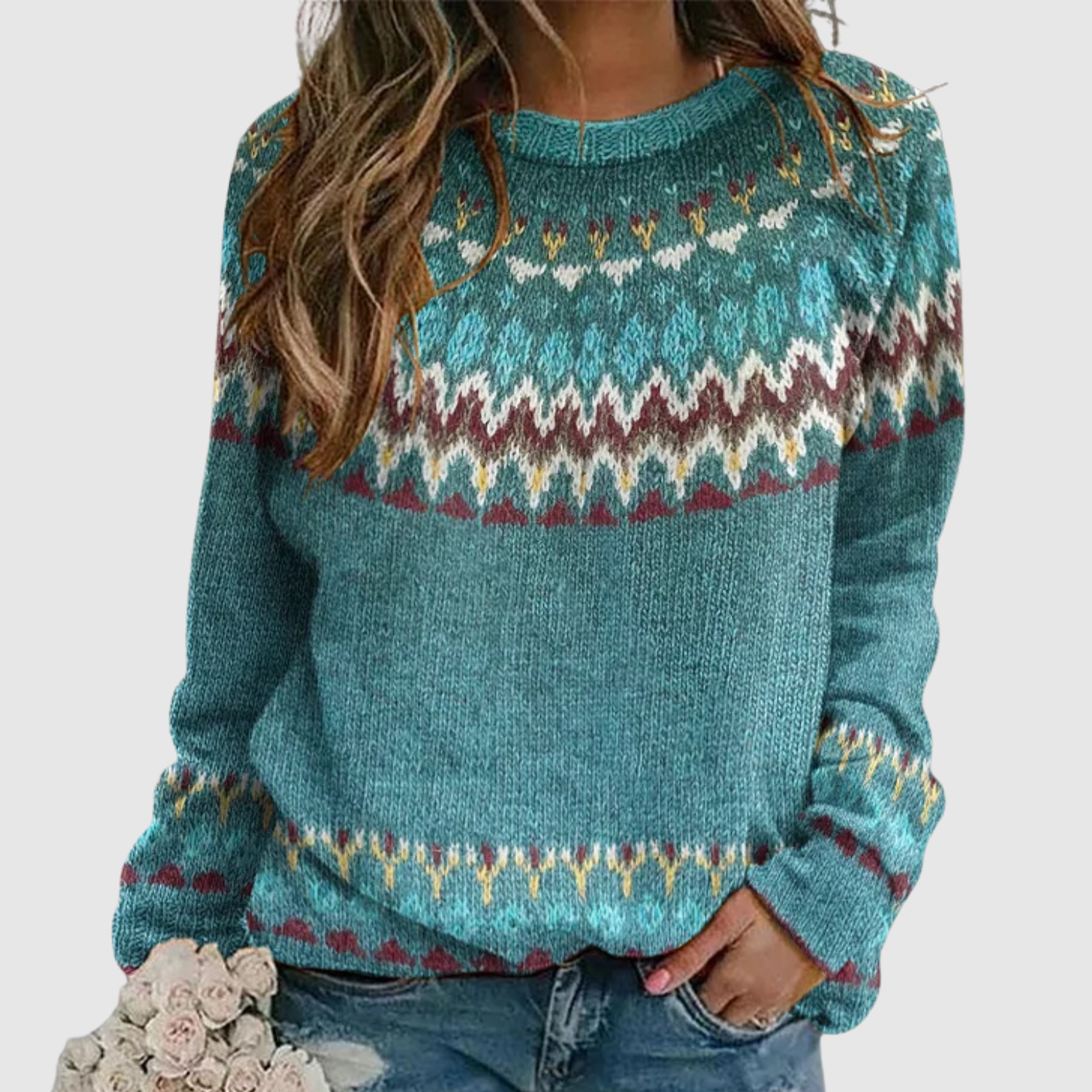 Nora – Sweter pleciony z nordyckimi wzorami