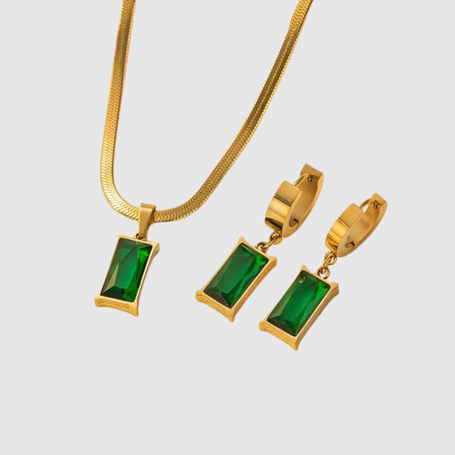 Amélie - Zestaw biżuterii „Lunara” z pozłacaną powierzchnią i zielonymi kamieniami