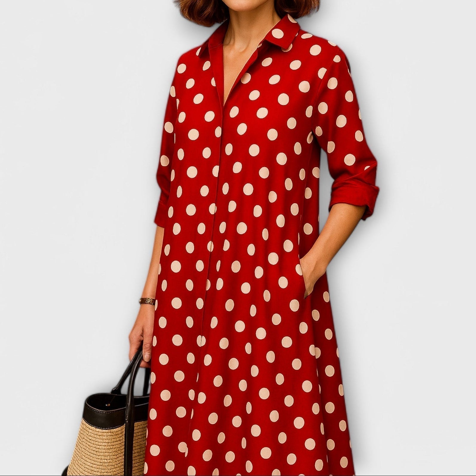 Eliška - Nowoczesna sukienka koszulowa z kołnierzykiem i rękawami 3/4