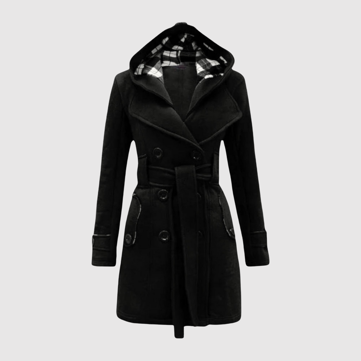 Jelena – Długi płaszcz z paskiem i kapturem