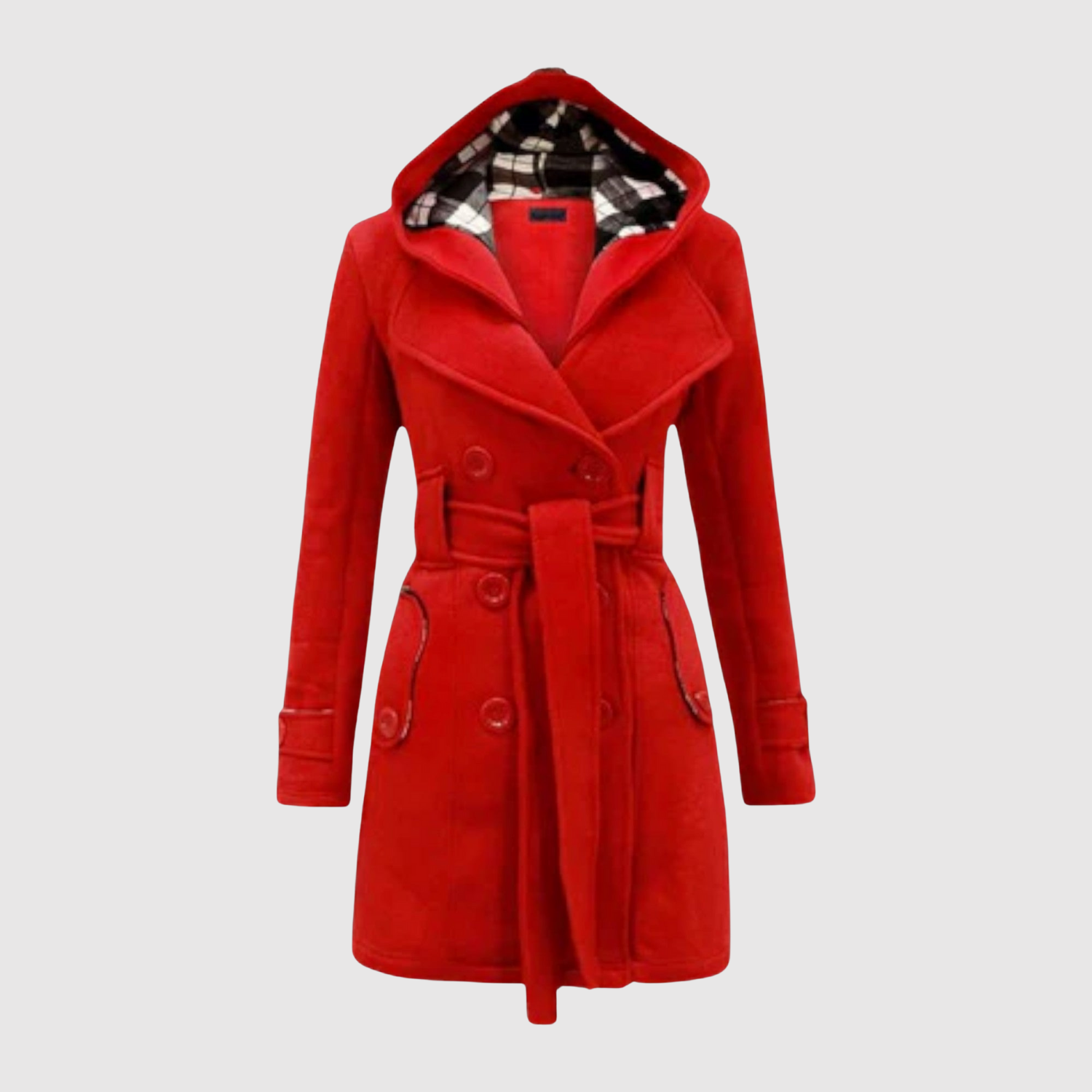 Jelena – Długi płaszcz z paskiem i kapturem