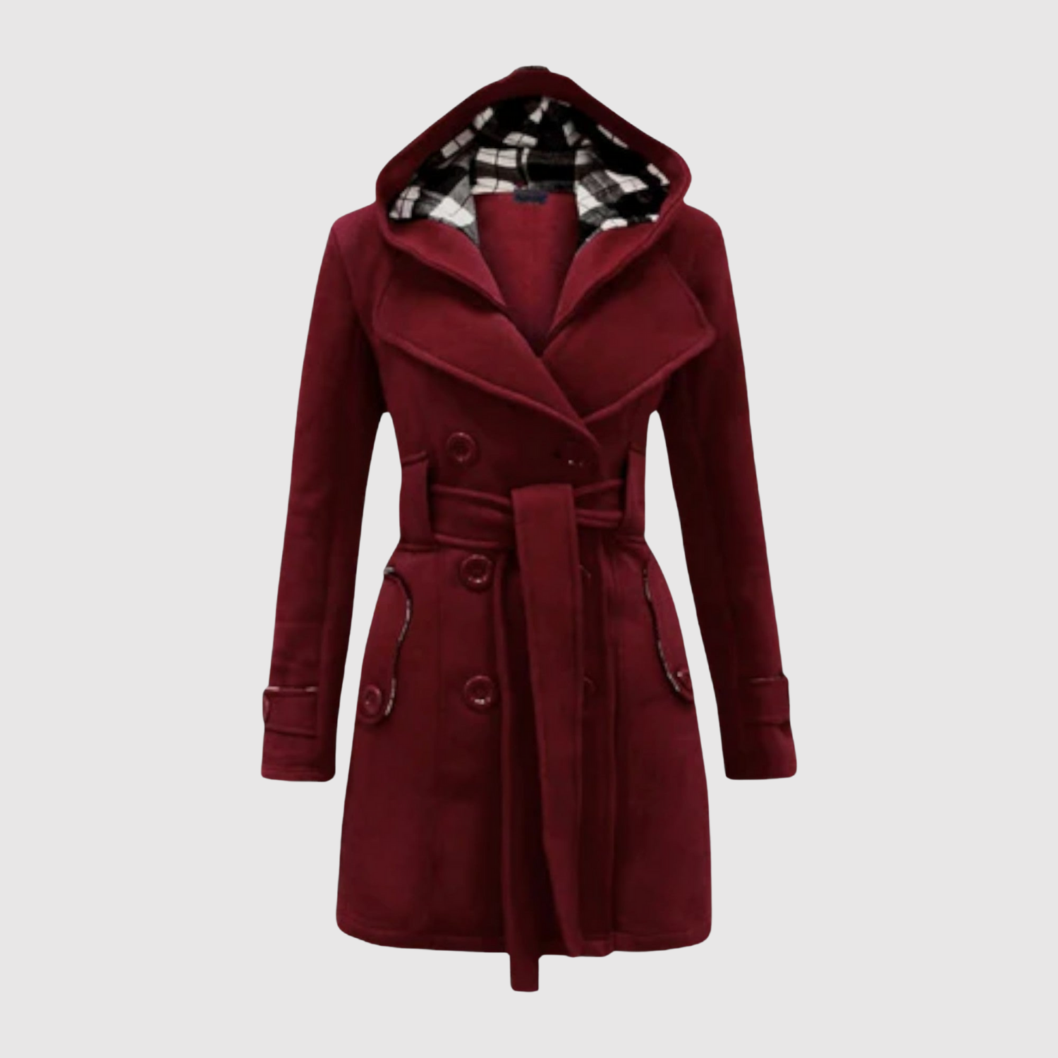 Jelena – Długi płaszcz z paskiem i kapturem