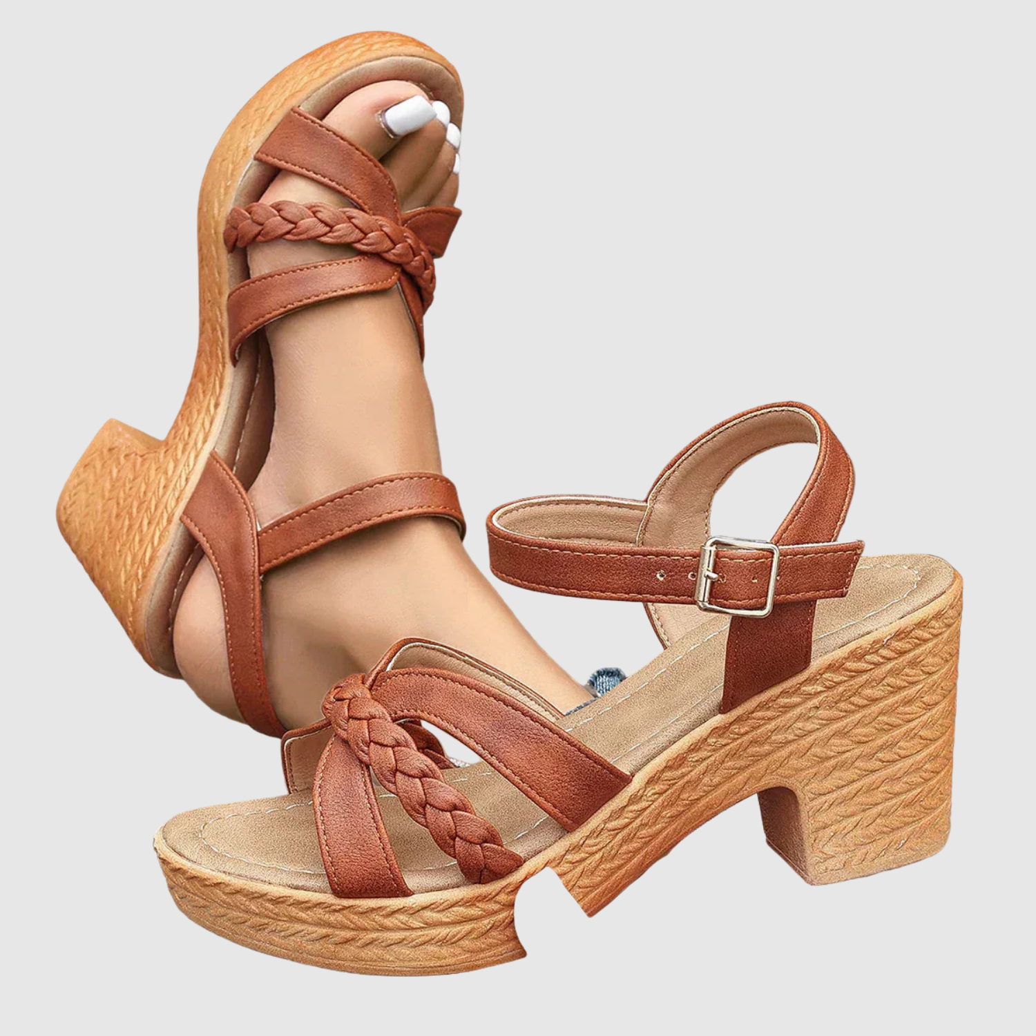 Teodora - Sandały na platformie z plecionym paskiem