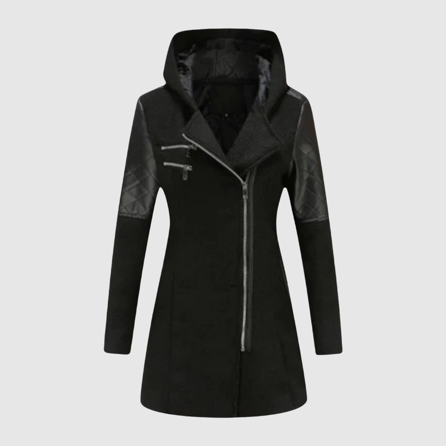 Jelena – Długa kurtka z asymetrycznym zamkiem