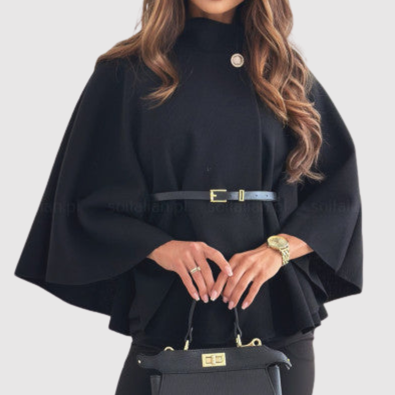 Silvie - Elegancki damski ponczo z paskiem