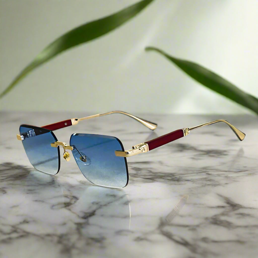 Alex – Prostokątne okulary przeciwsłoneczne ze złotymi detalami