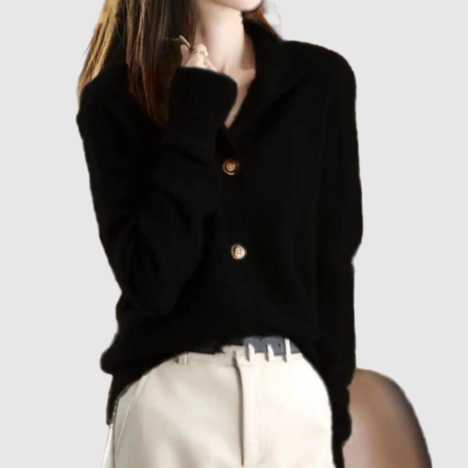 Nora – Elegancki kardigan z kołnierzem i guzikami