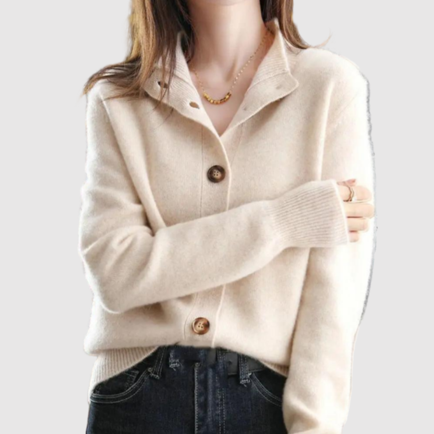 Nora – Elegancki kardigan z kołnierzem i guzikami