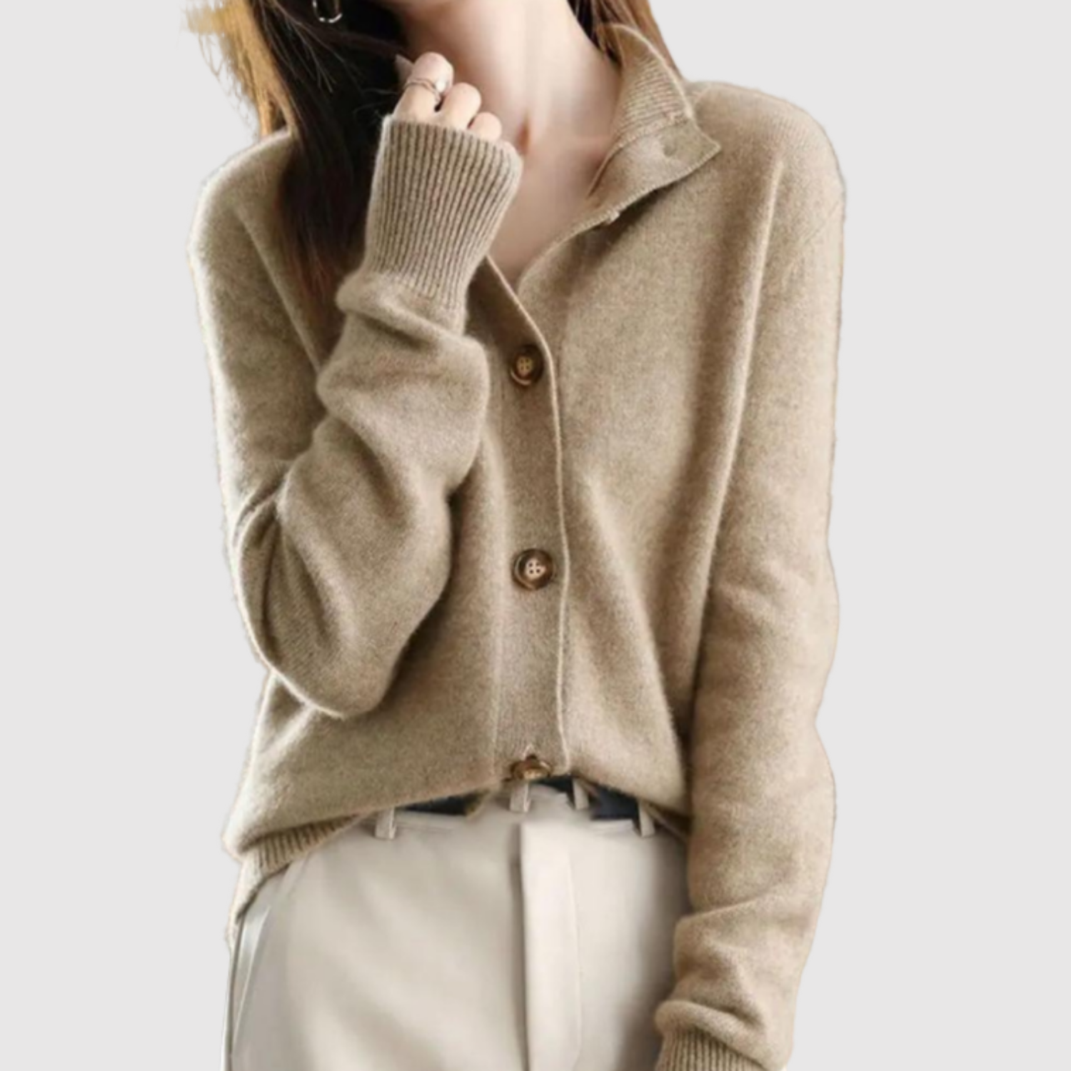 Nora – Elegancki kardigan z kołnierzem i guzikami