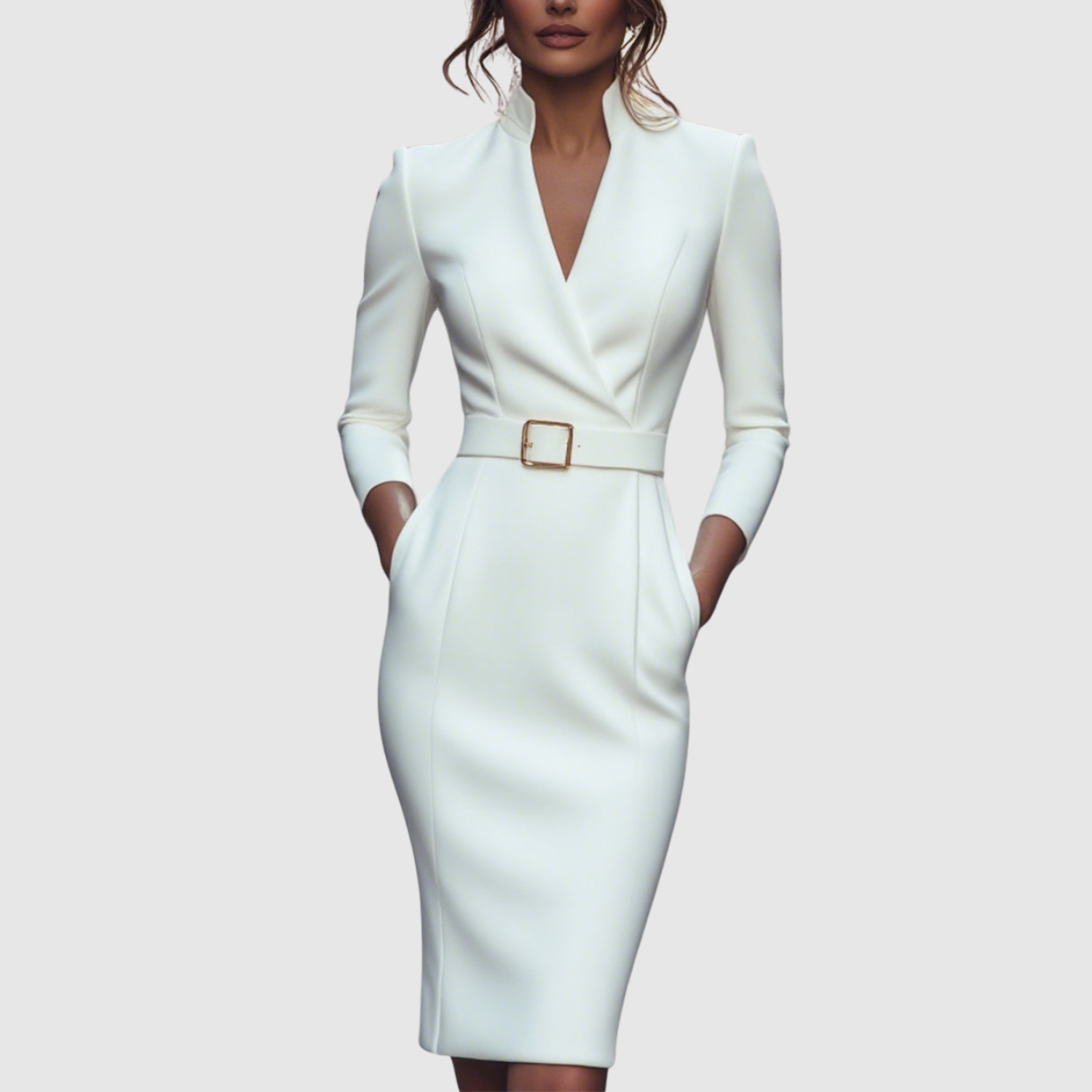 Eliška – Elegancka sukienka z paskiem i dekoltem w kształcie V