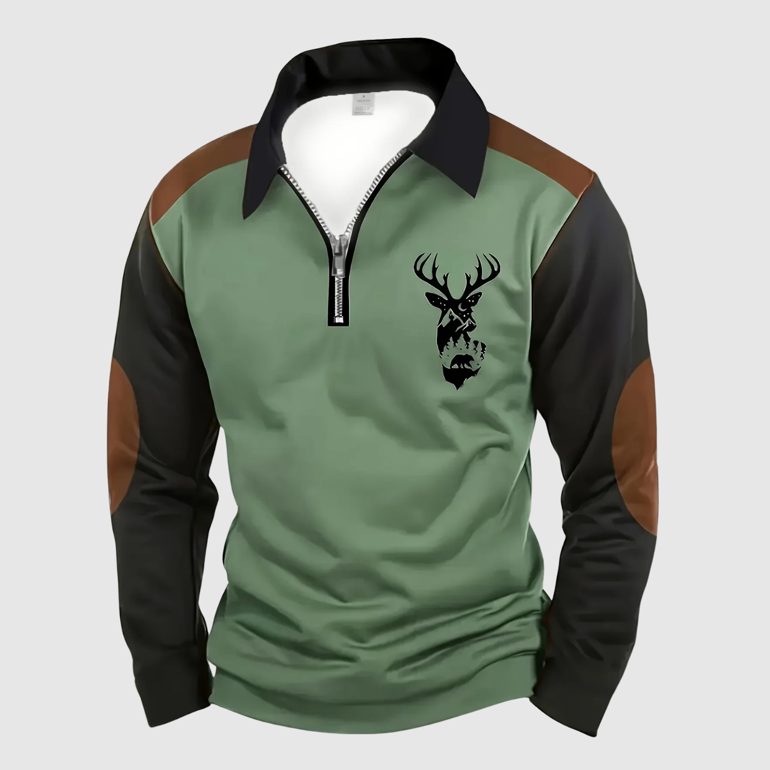 Adrian - Sportowo elegancki sweter z zamkiem i motywem jelenia