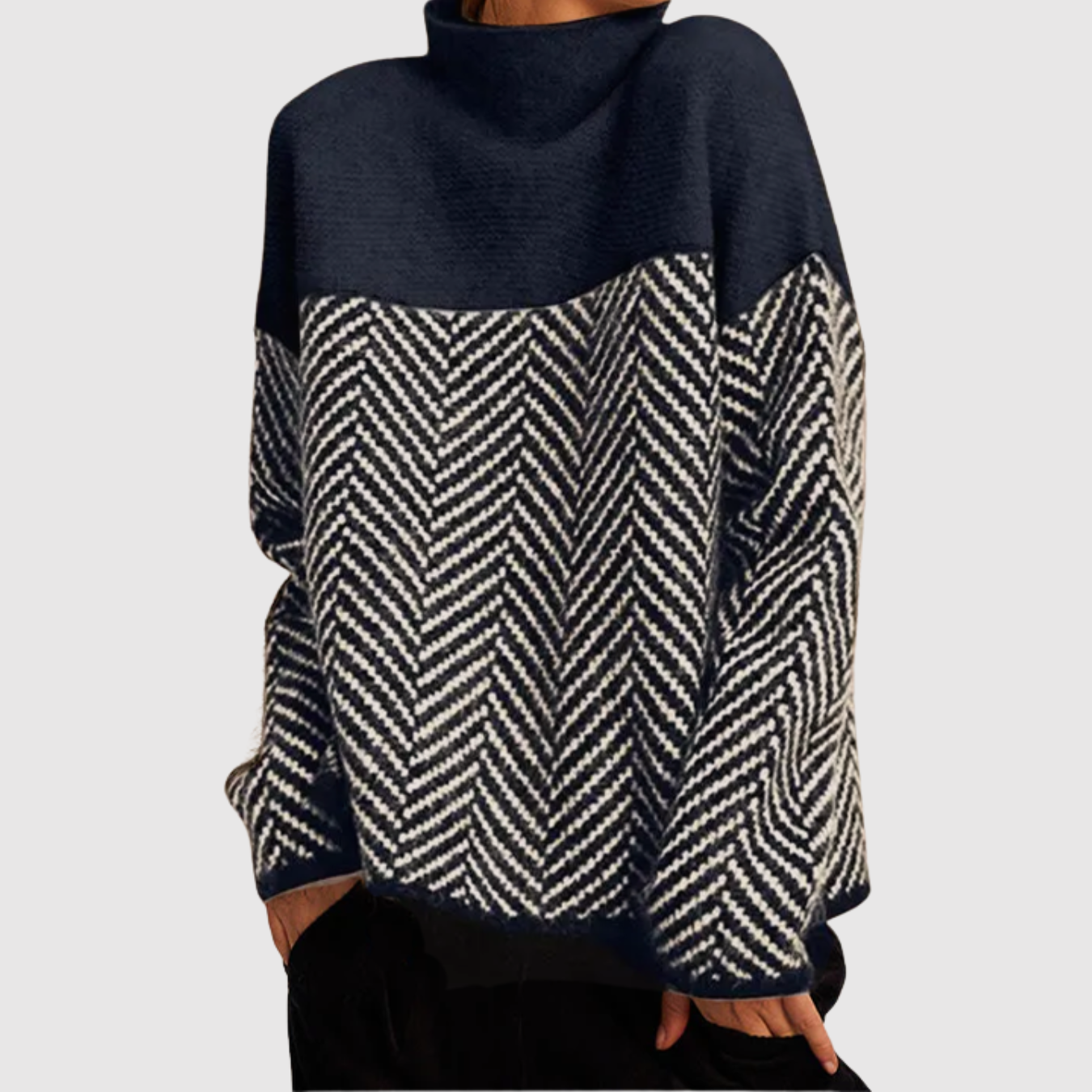 Nora – Dwukolorowy sweter z reliefowym wzorem