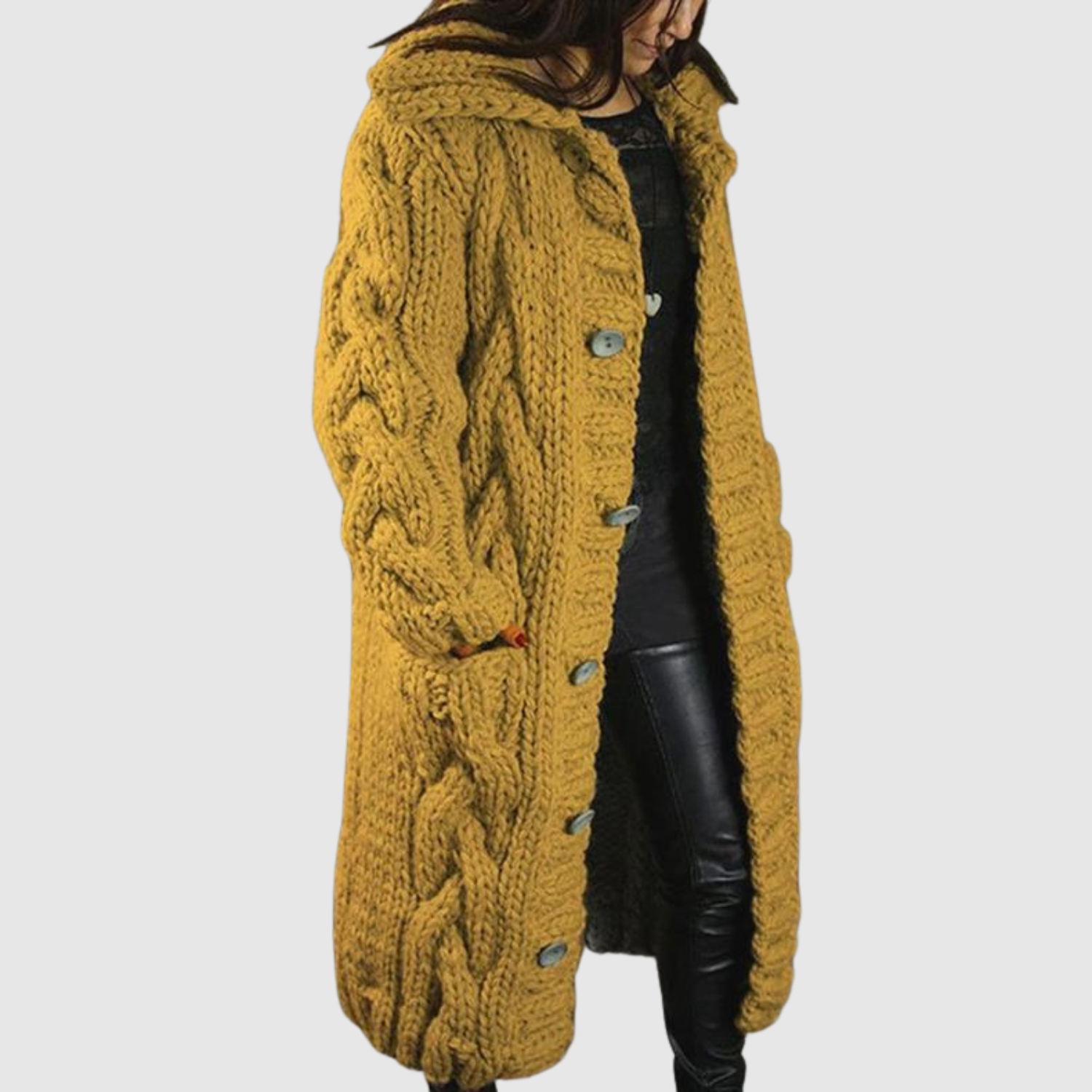 Jelena - Długi sweterkowy płaszcz z nowoczesnym reliefem