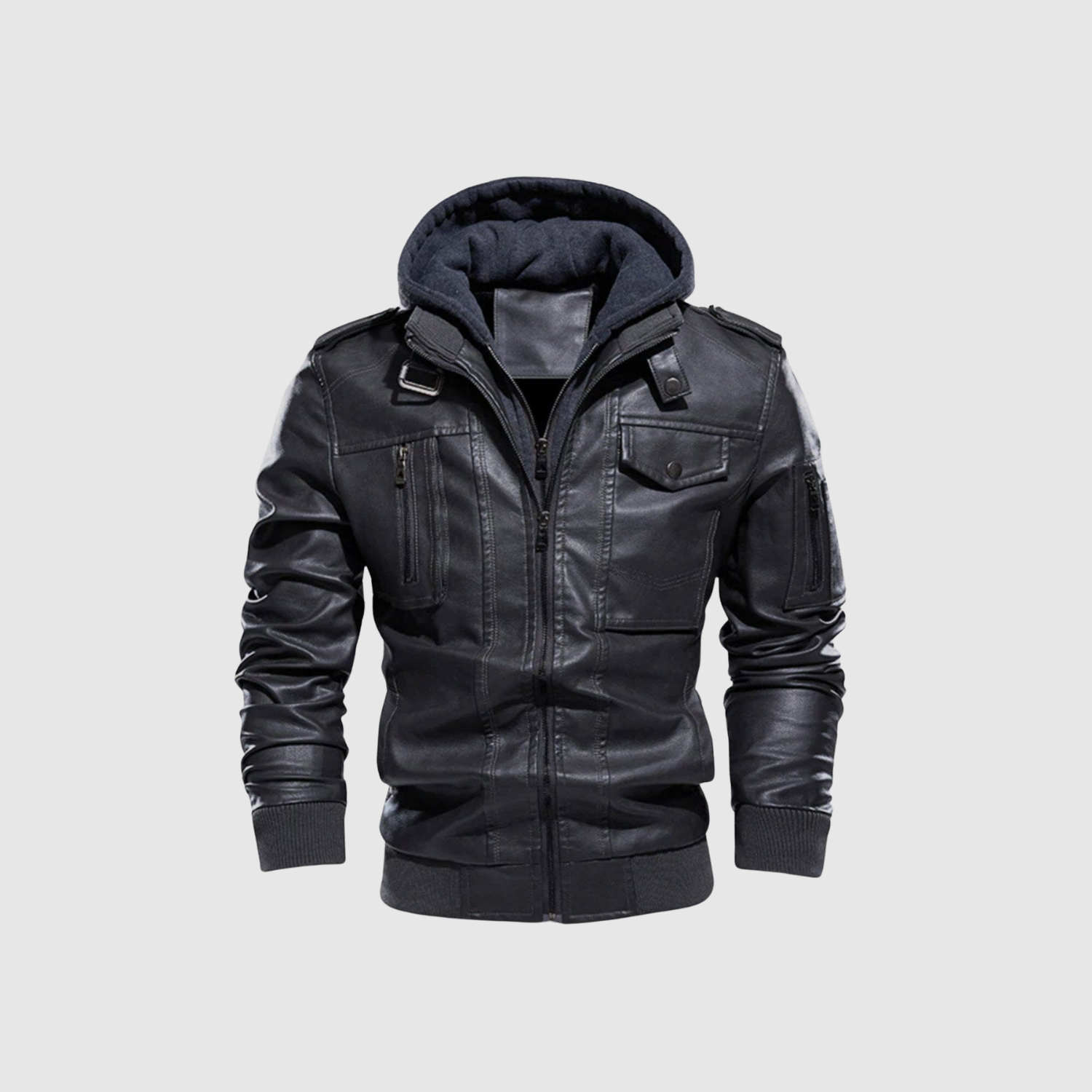 Marek – Męska kurtka z ekologicznej skóry z odpinanym kapturem