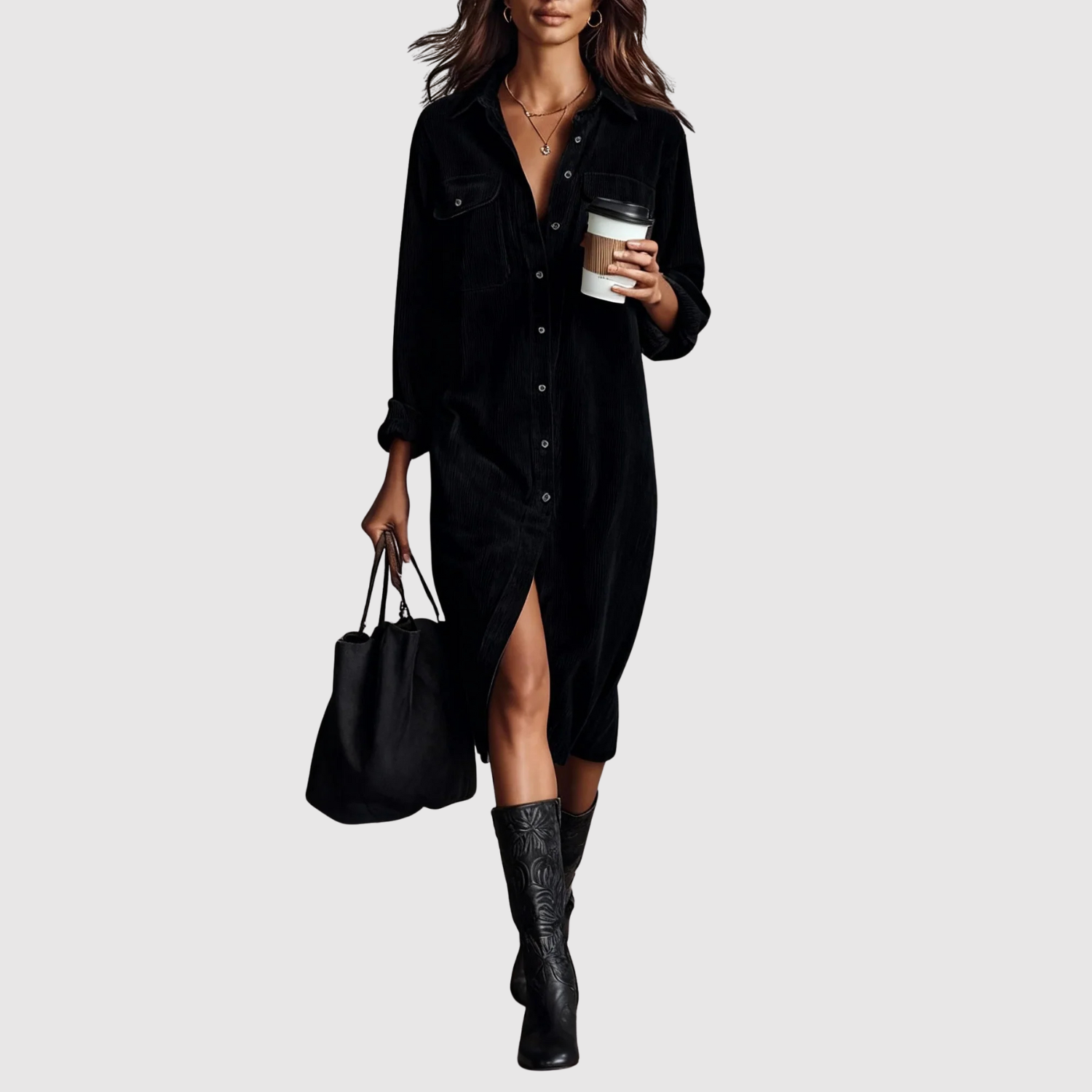 Eliška - Jesienna sukienka koszulowa z miękkiego materiału