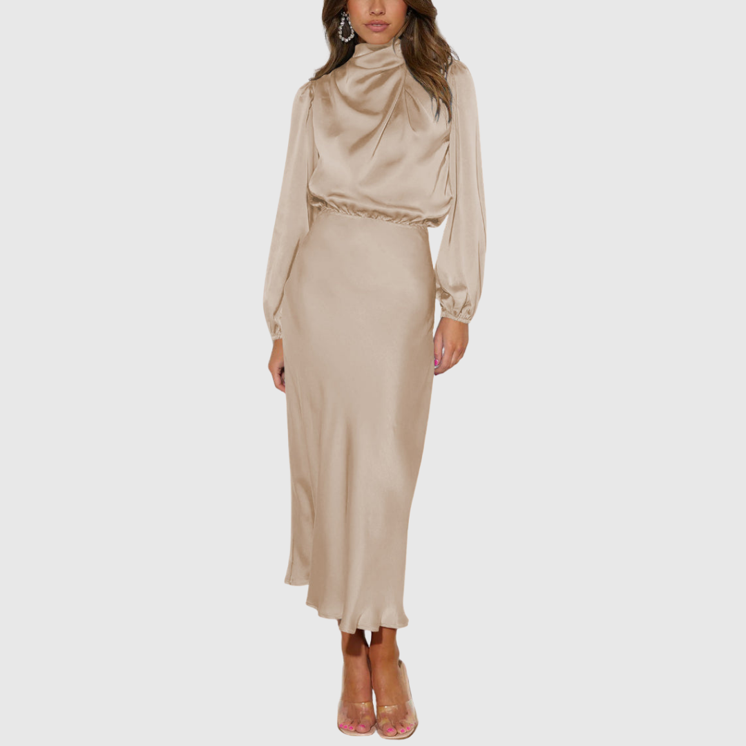 Eliška – Elegancka sukienka z wysokim kołnierzem