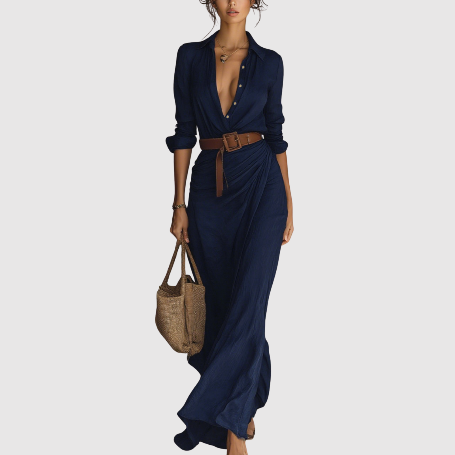 Eliška – Zwiewna długa sukienka z eleganckim dekoltem