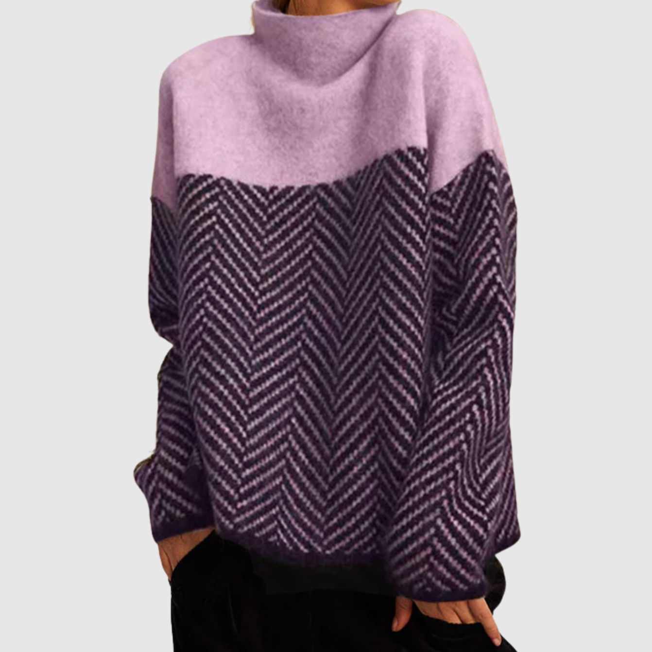 Nora – Dwukolorowy sweter z reliefowym wzorem