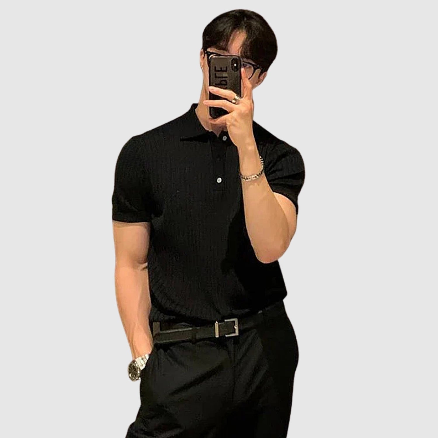 Adrian – Wzór rybny polo z guzikami