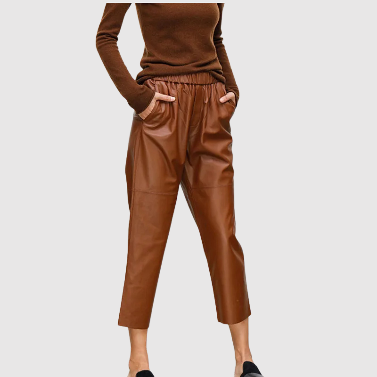 Mira – Spodnie z materiału skórzanego z elastycznym pasem