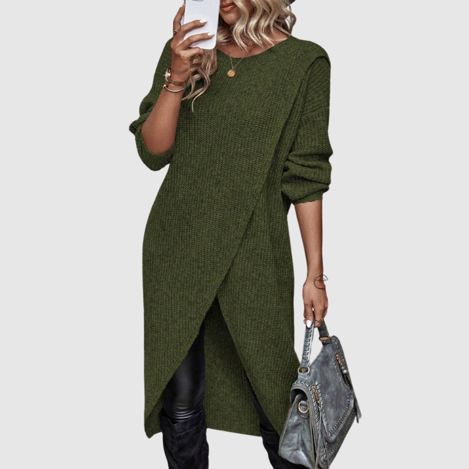 Nora – Elegancka asymetryczna tunika z długim rękawem