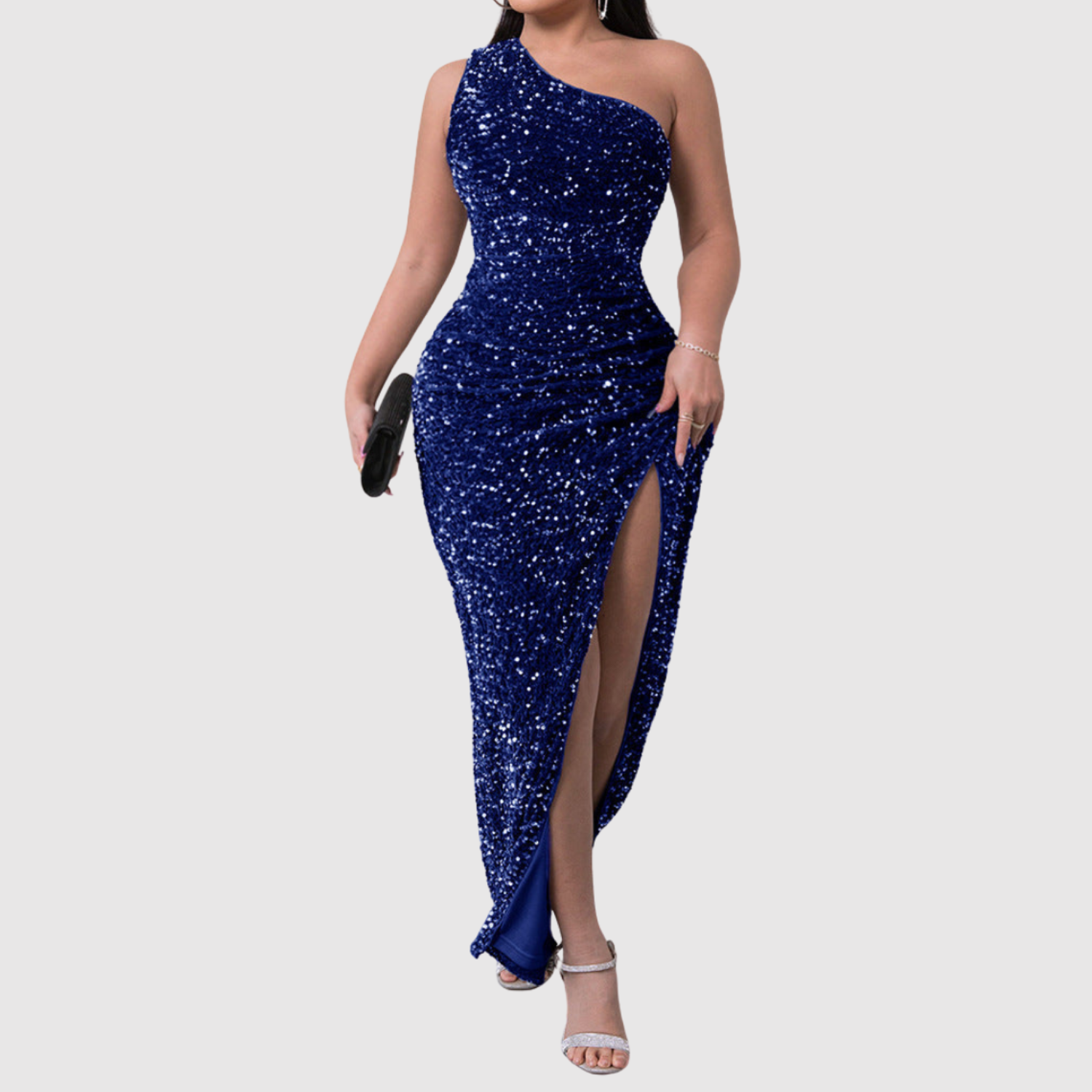 Eliška – Lśniąca sukienka wieczorowa z rozcięciem