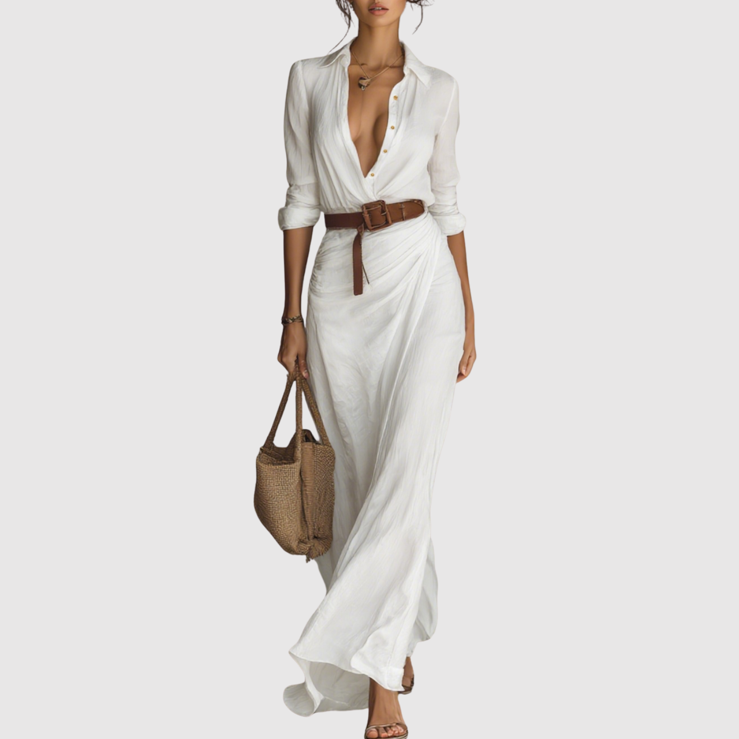 Eliška – Zwiewna długa sukienka z eleganckim dekoltem