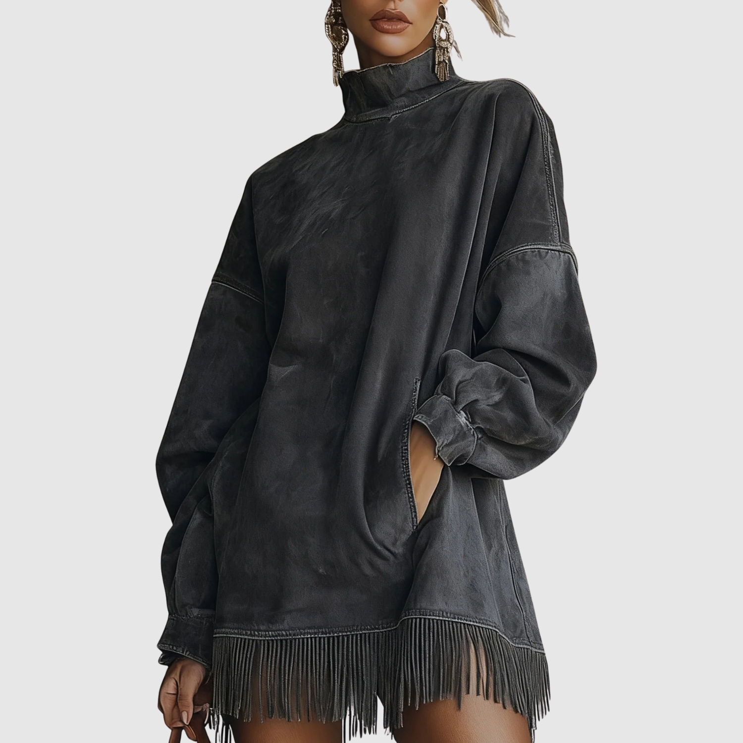 Eliška – Stylowa sukienka z frędzlami i luźnym krojem