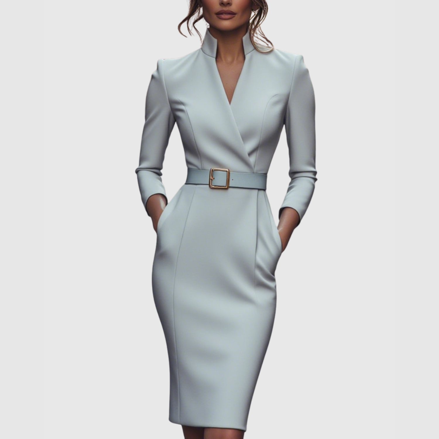 Eliška – Elegancka sukienka z paskiem i dekoltem w kształcie V