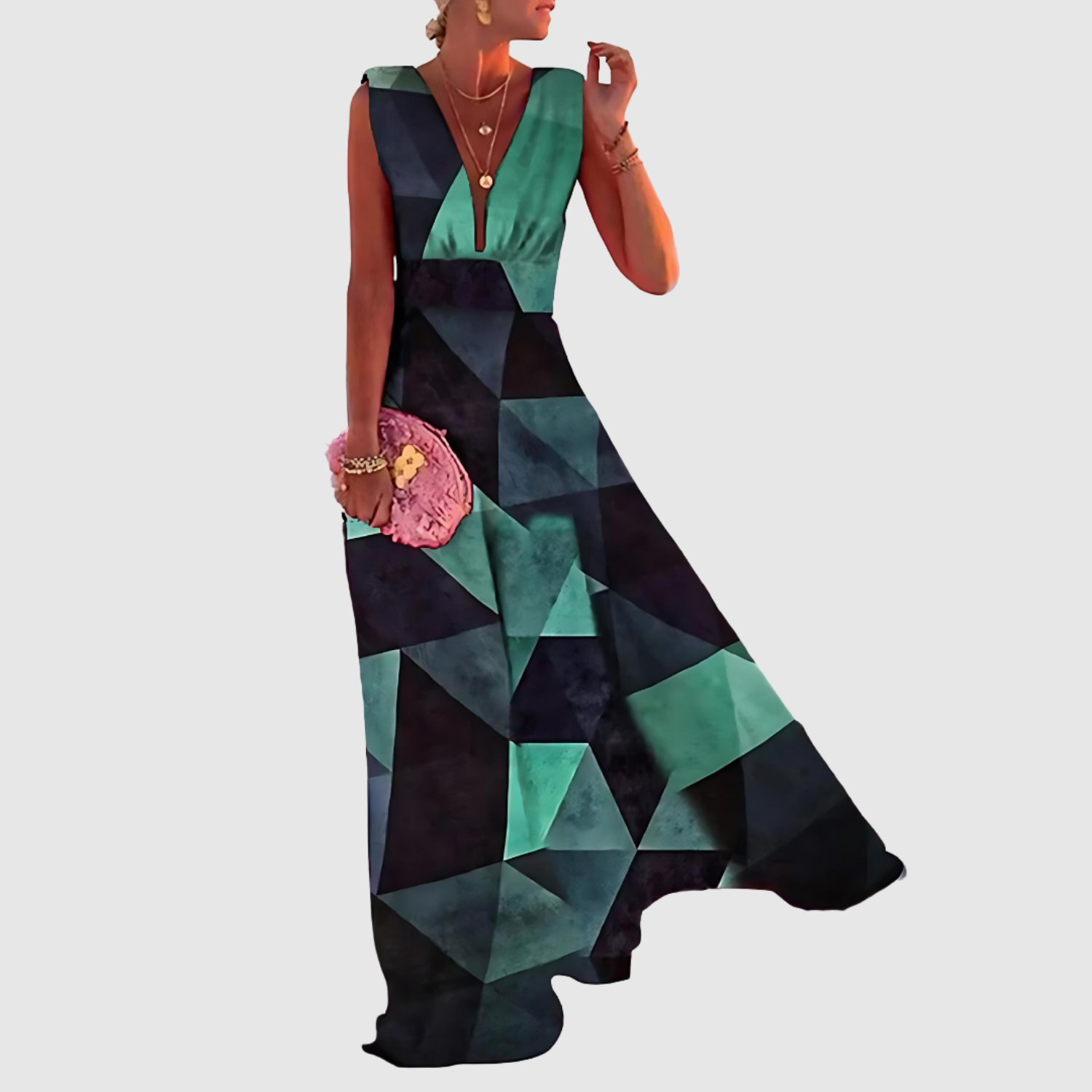 Eliška – Długie sukienki z dekoltem w kształcie V i nadrukiem