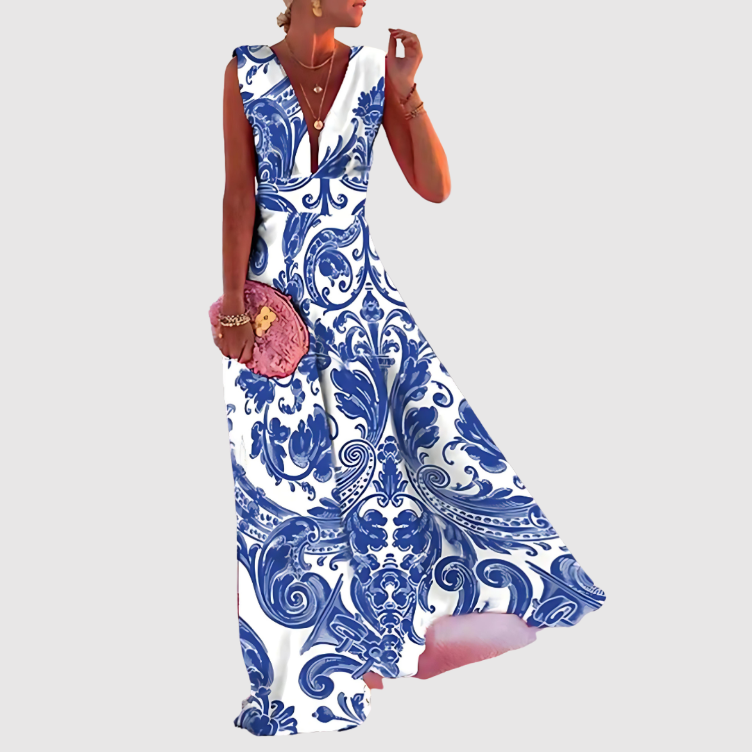 Eliška – Długie sukienki z dekoltem w kształcie V i nadrukiem