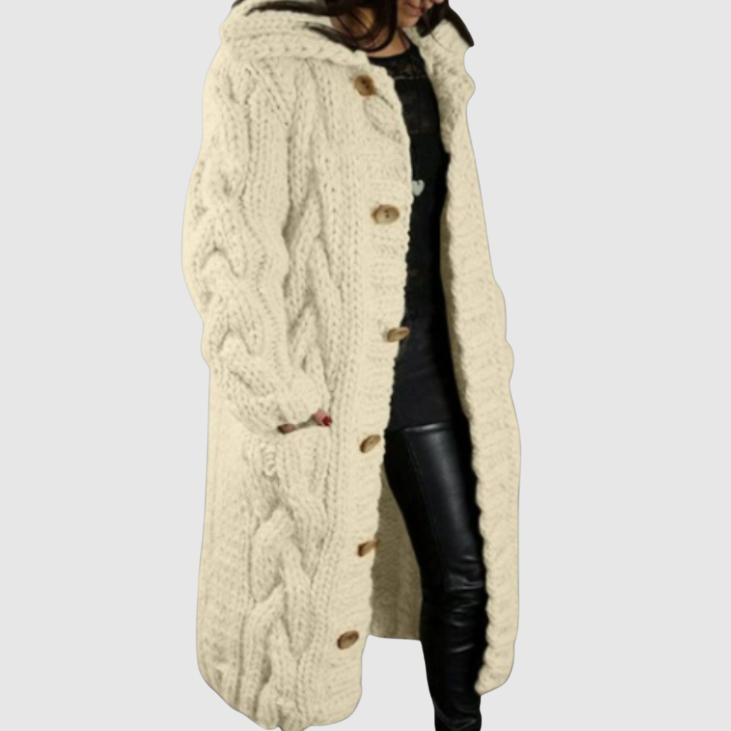 Jelena - Długi sweterkowy płaszcz z nowoczesnym reliefem