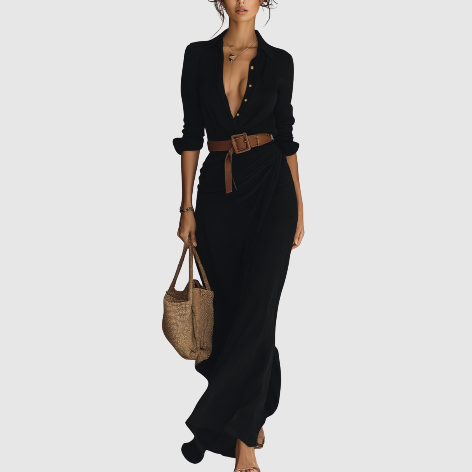 Eliška – Zwiewna długa sukienka z eleganckim dekoltem