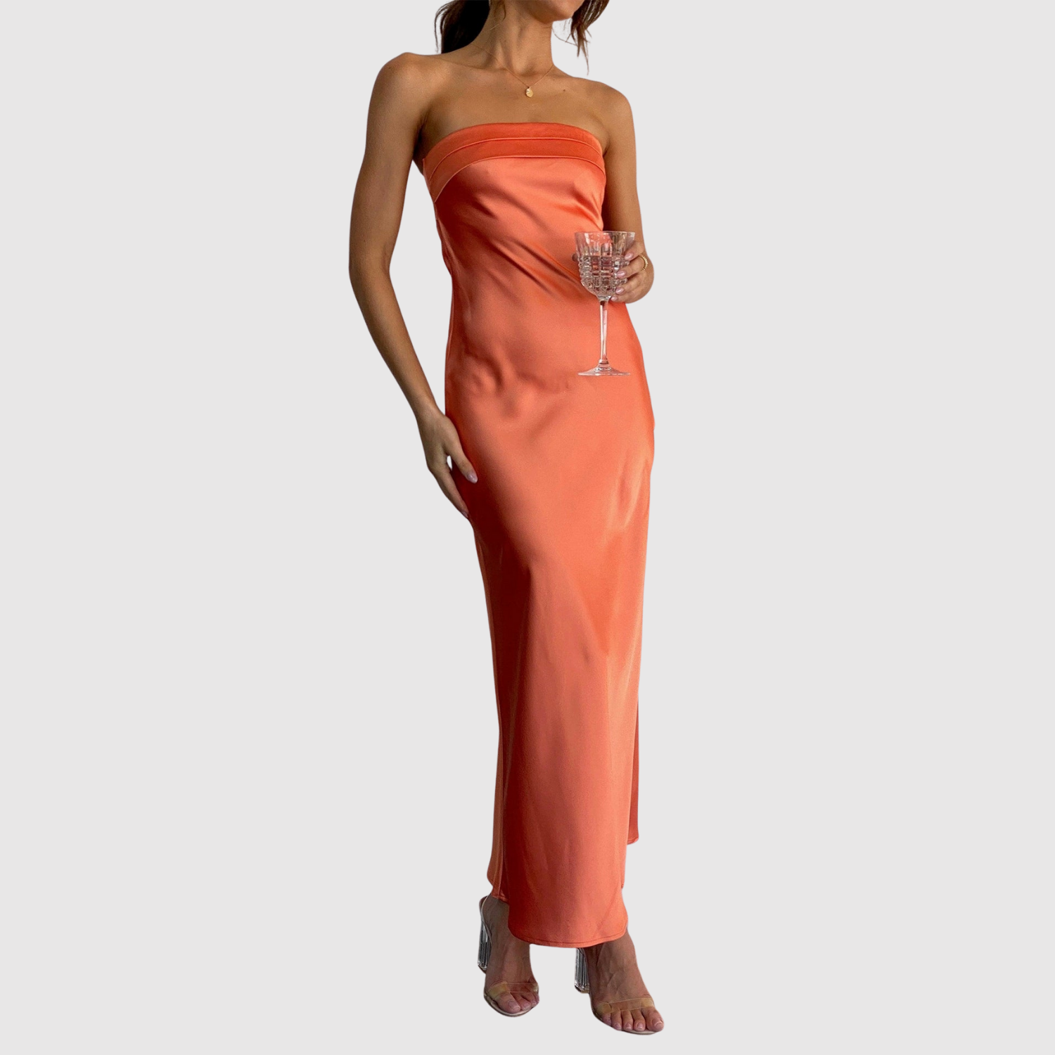 Eliška – Długie sukienki bez ramiączek o satynowym wyglądzie