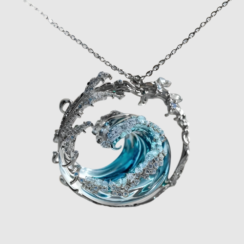 Amélie – Naszyjnik „Morska fala” z przezroczystym niebieskim emaliem