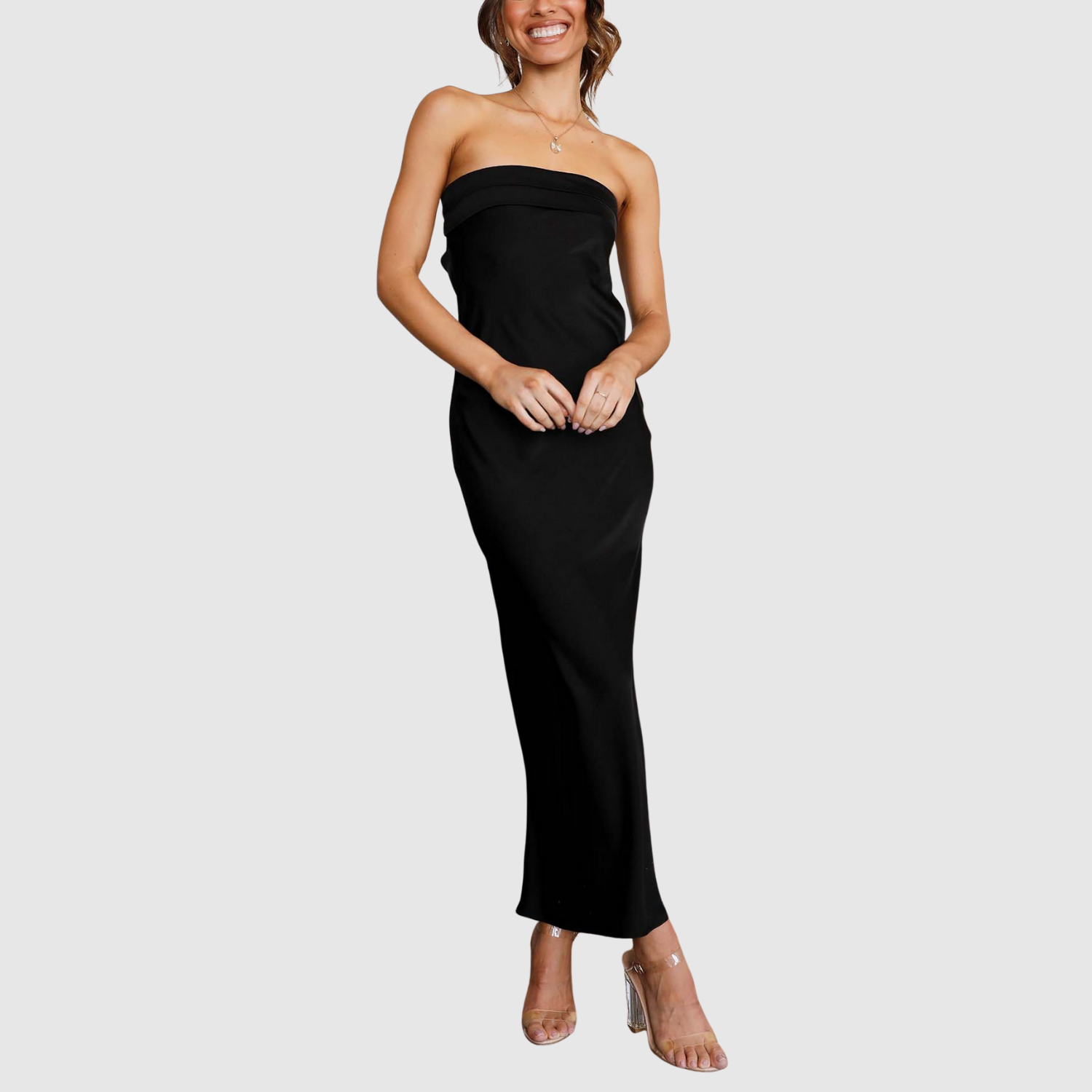 Eliška – Długie sukienki bez ramiączek o satynowym wyglądzie